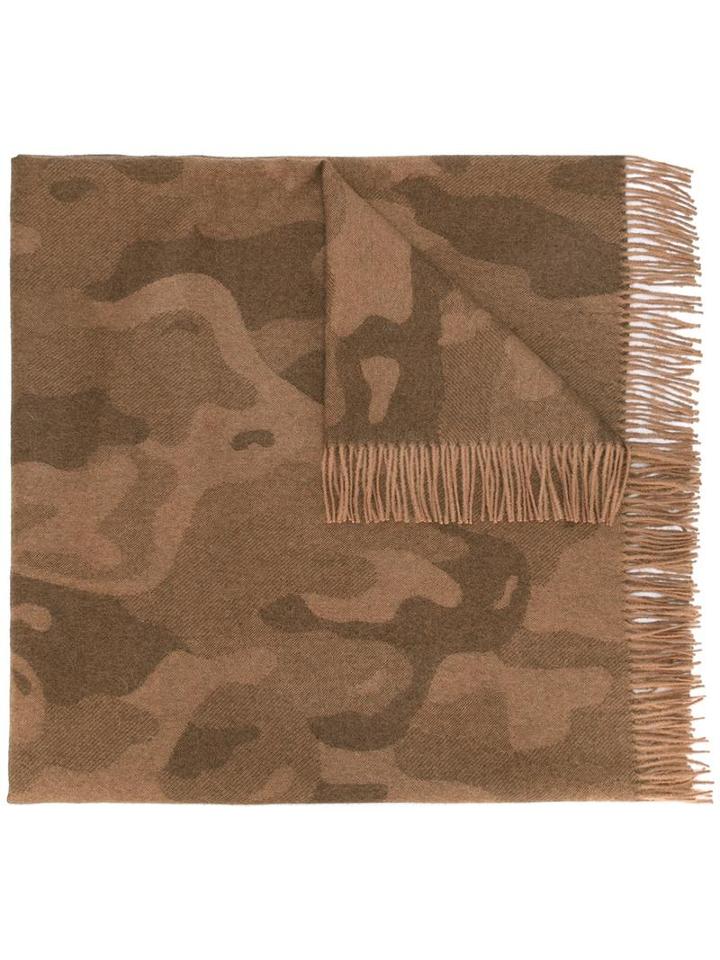 The Inoue Brothers Camouflage Print Scarf, Men's, Brown, Alpaca