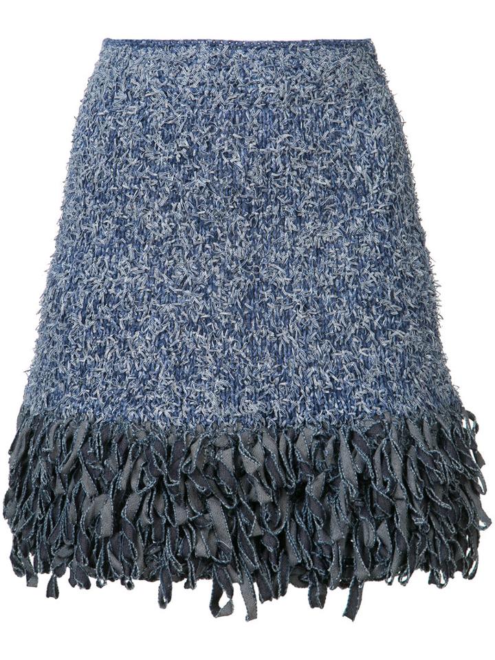 Spencer Vladimir - Fringed Mini Skirt - Women - Cotton/polyamide/other Fibers - S, Blue, Cotton/polyamide/other Fibers