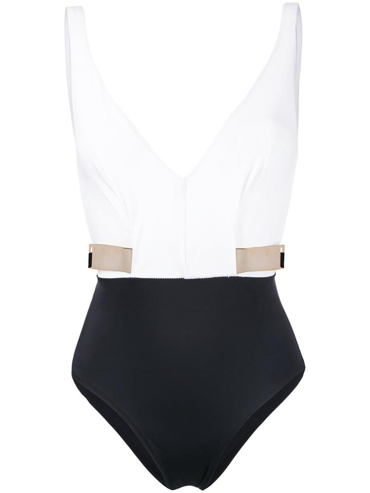 Moeva Metallic Trim Plunge Swimsuit - White