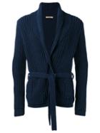 Nuur Belted Cardigan, Men's, Size: 52, Blue, Cotton/nylon