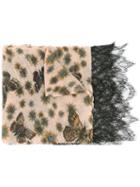 Valentino Floral And Butterfly Scarf, Women's, Brown, Silk/cashmere