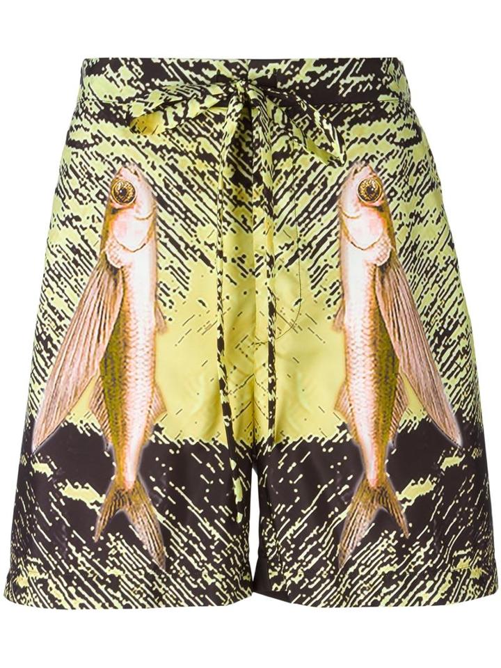 La Perla Fish Print Swim Shorts, Men's, Size: Small, Yellow/orange, Polyester