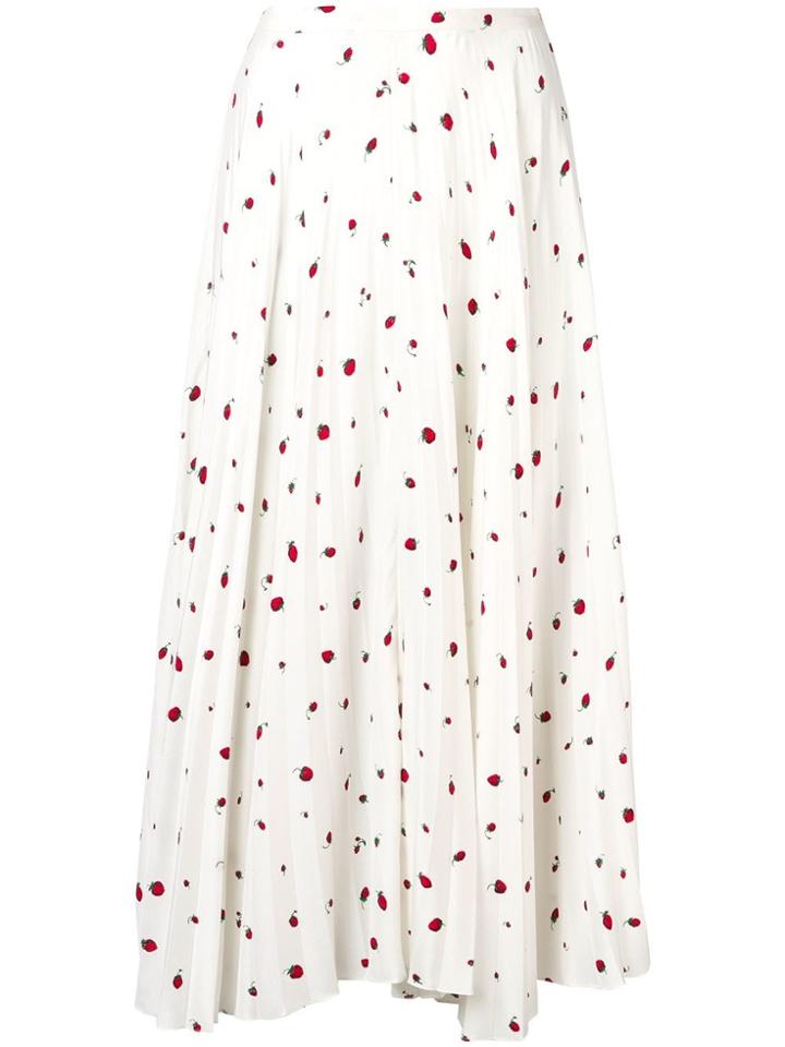 Chinti & Parker Strawberry Print Pleated Skirt - White