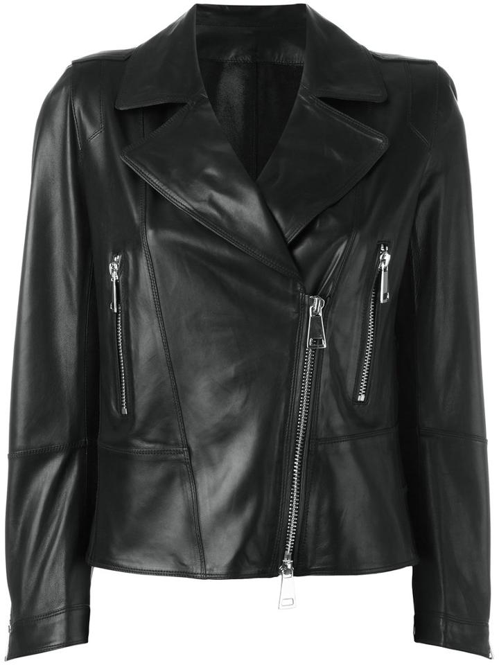 Sylvie Schimmel Biker Jacket With Silver Tone Zippers, Women's, Size: 42, Black, Lamb Skin