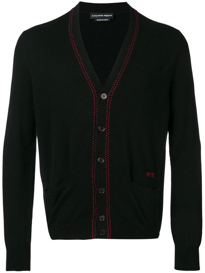 Alexander Mcqueen Knitted Contrast Stitch Cardigan - Black