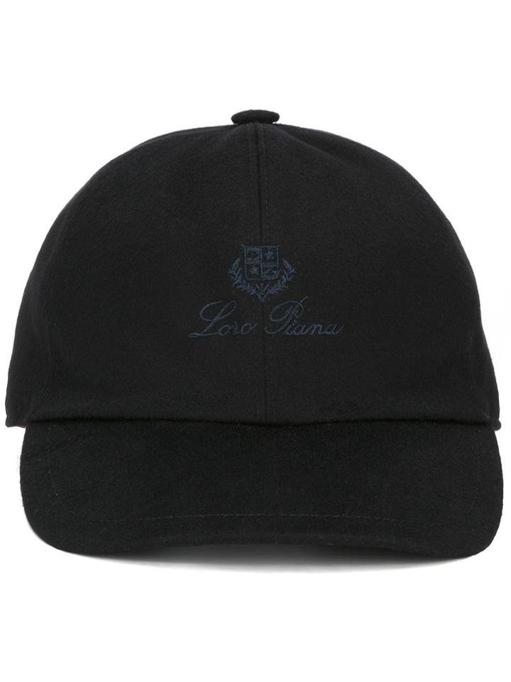 Loro Piana Embroidered Logo Cap, Men's, Size: Large, Black, Cashmere/wool