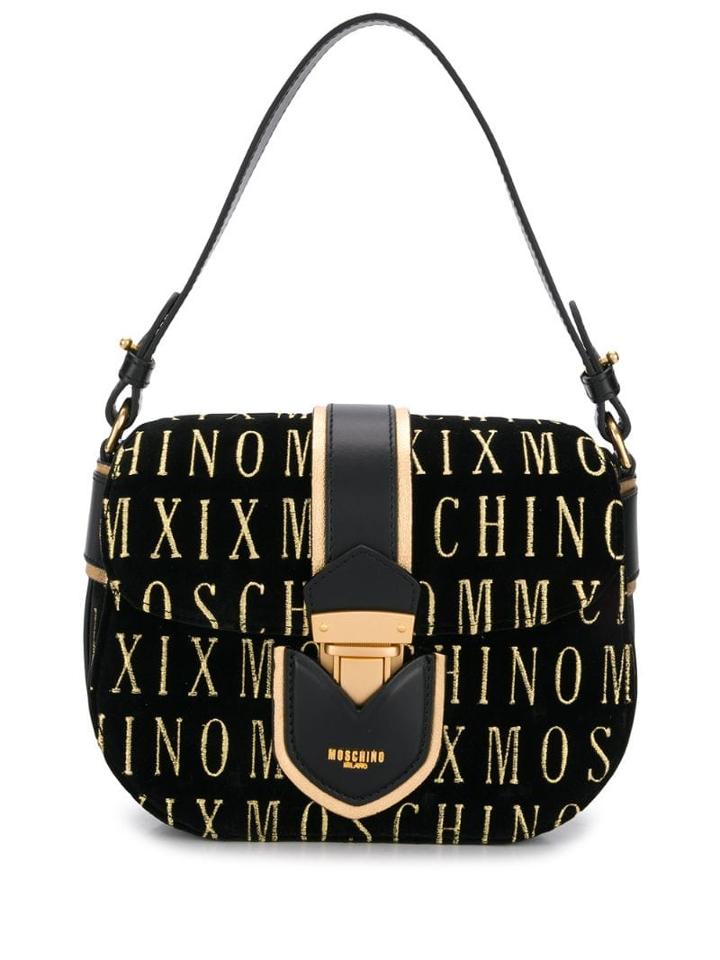 Moschino Roman Embroidery Shoulder Bag - Black