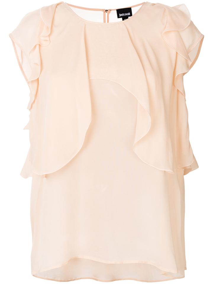 Just Cavalli - Sleeveless Ruffle Blouse - Women - Viscose - 42, Nude/neutrals, Viscose