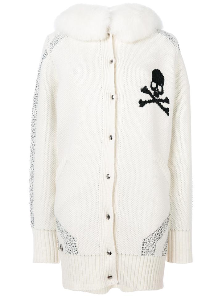 Philipp Plein Skull And Sequin Detail Cardi-coat - White