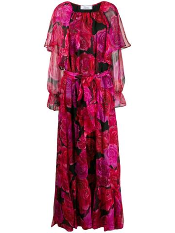 Blumarine Rose Print Evening Dress - Red