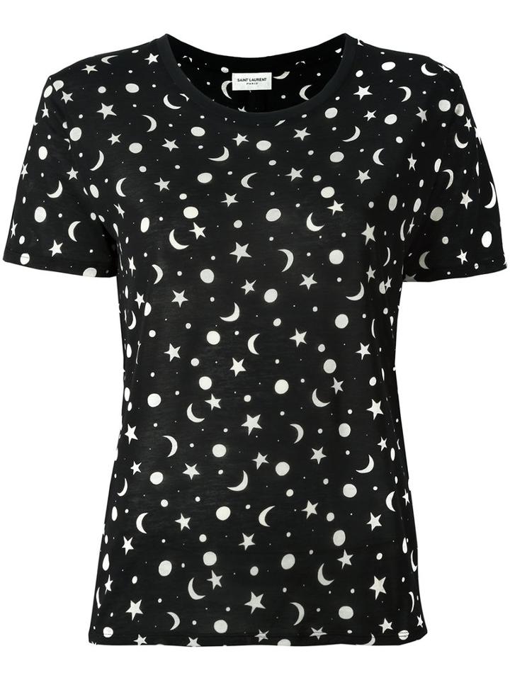 Saint Laurent Constellation Print T-shirt, Women's, Size: Medium, Black, Cotton