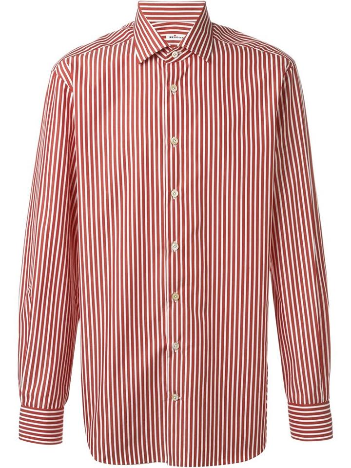 Kiton Striped Shirt, Men's, Size: 42, White, Cotton
