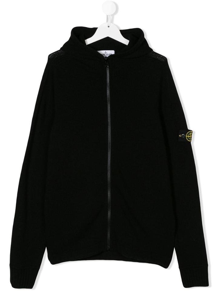 Stone Island Junior Zipped Hooded Sweatshirt - Black
