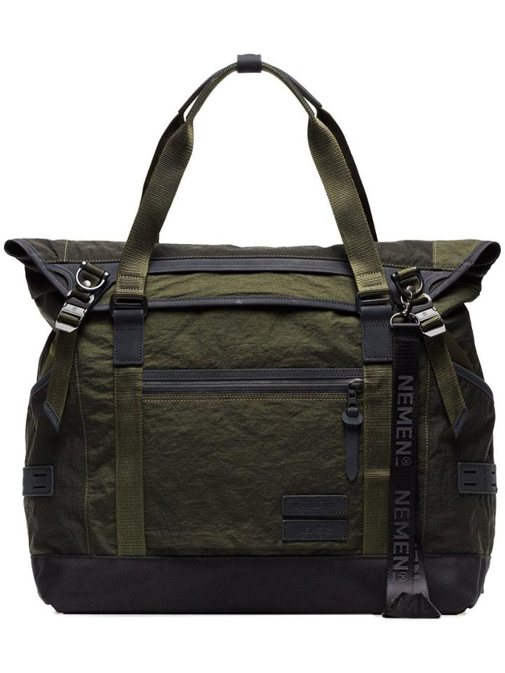 Nemen Green Logo Embroidered Top Handle Tote Bag