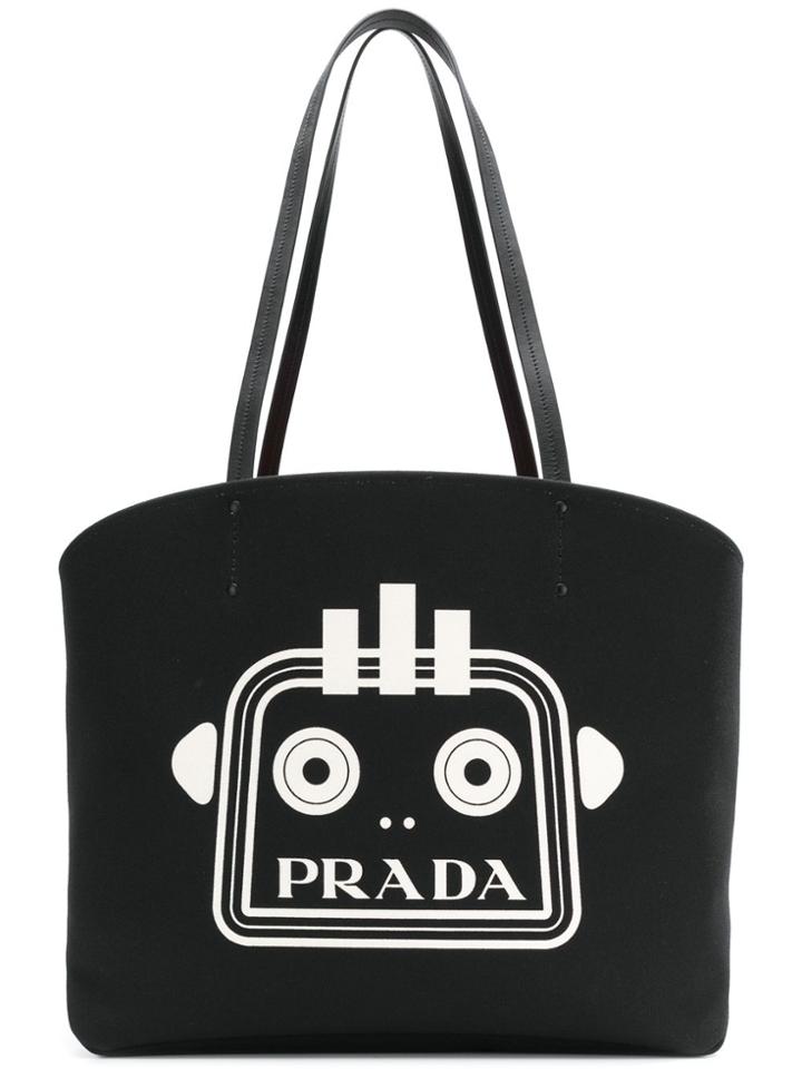 Prada Robot Print Tote - Black