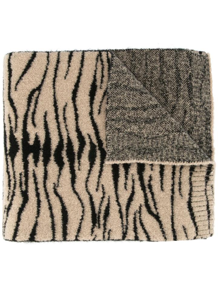 Ssheena Zebra Print Knitted Scarf - Brown