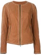 Drome Studded Zipped Jacket, Women's, Size: Large, Brown, Lamb Skin/cotton/polyimide