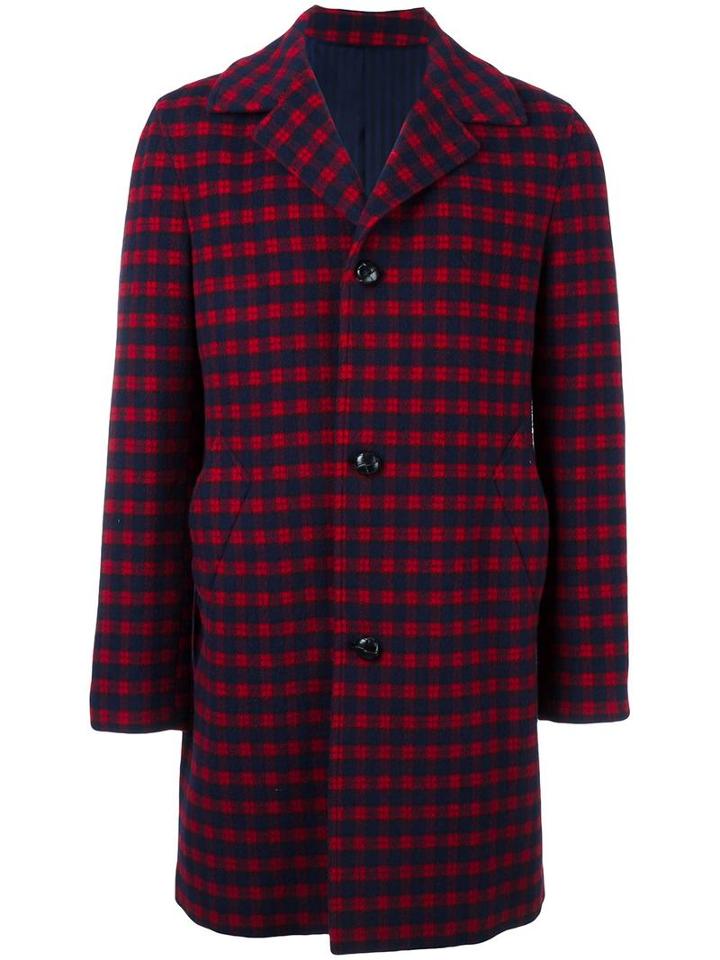 Mp Massimo Piombo Checked Coat, Men's, Size: 48, Red, Wool/polyamide/cupro