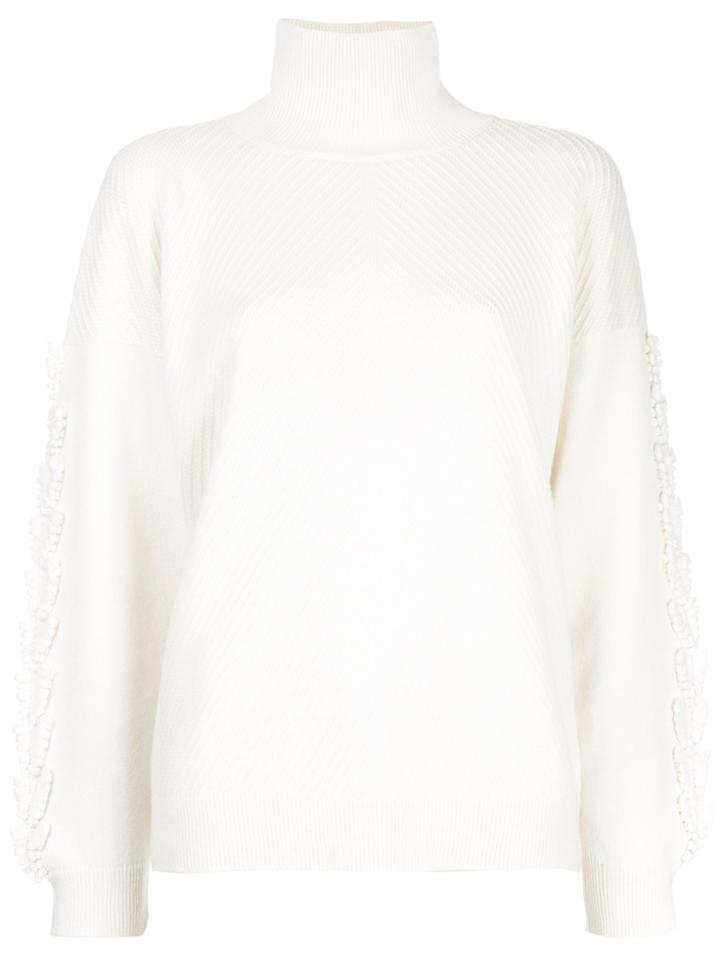 Barrie Fringe Detail Oversized Sweater - White