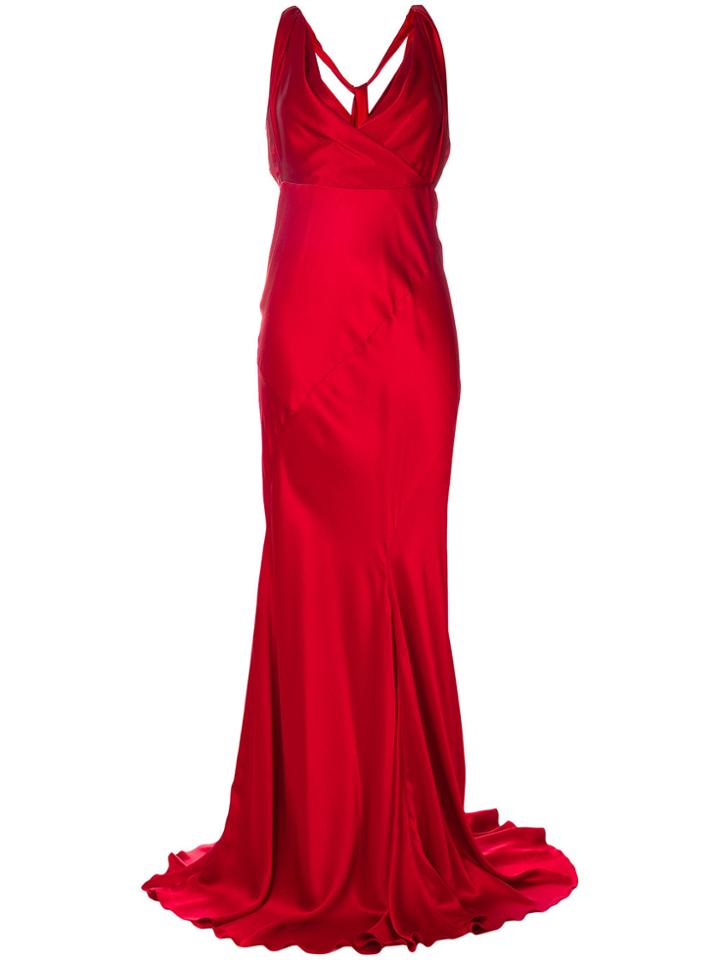 Alberta Ferretti Maxi Evening Silk Dress - Red