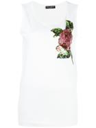 Dolce & Gabbana Rose Sequinned Tank Top, Women's, Size: 46, White, Cotton/polyamide/polyester