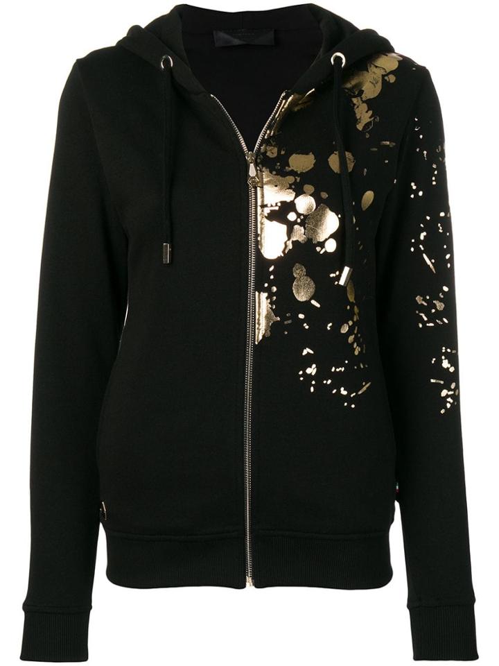 Philipp Plein Paint Skull Print Hoodie - Black
