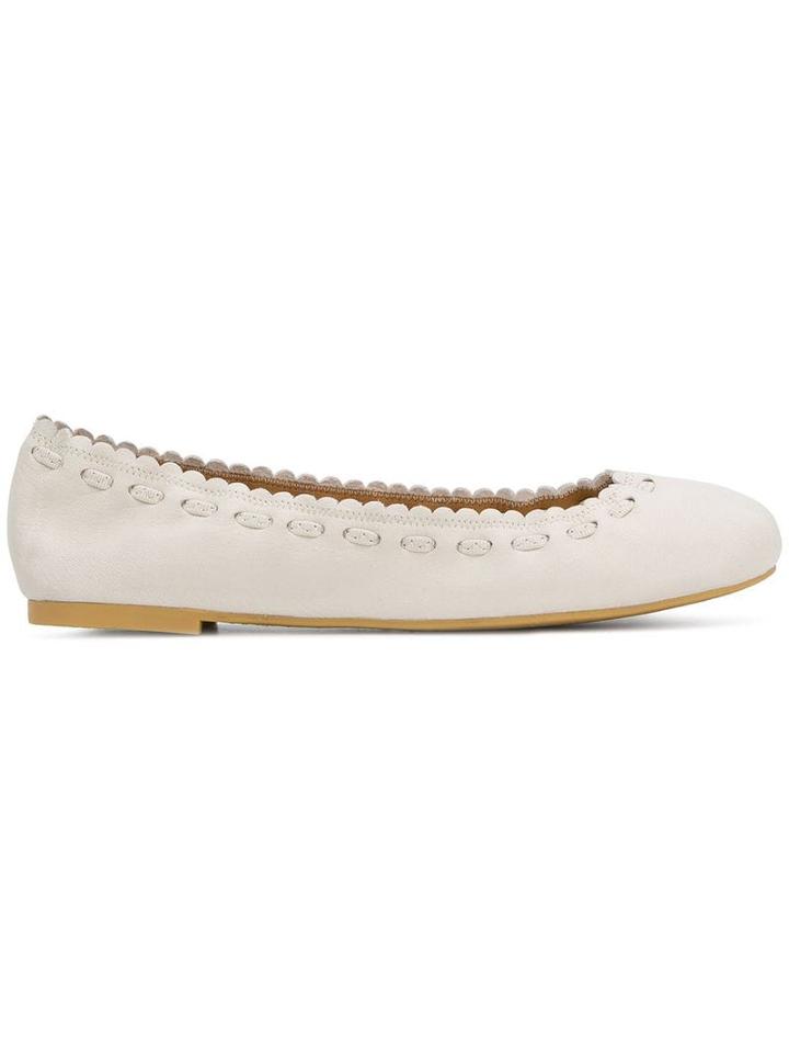 See By Chloé Top Stitch Detail Ballerinas - Neutrals