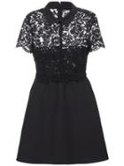 Valentino Lace Panel Mini Dress, Women's, Size: 44, Black, Silk/cotton/polyamide/wool