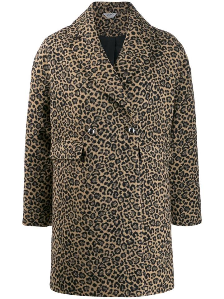 Liu Jo Double Breasted Leopard Print Coat - Brown