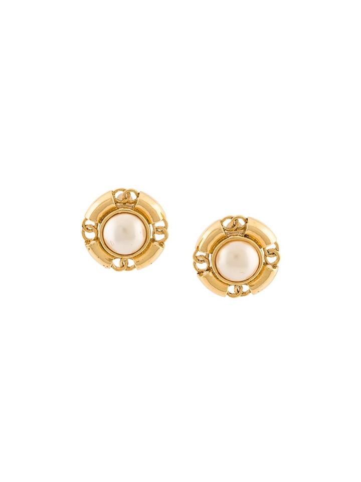 Chanel Vintage Pearl Clip-on Stud Earrings - Yellow & Orange