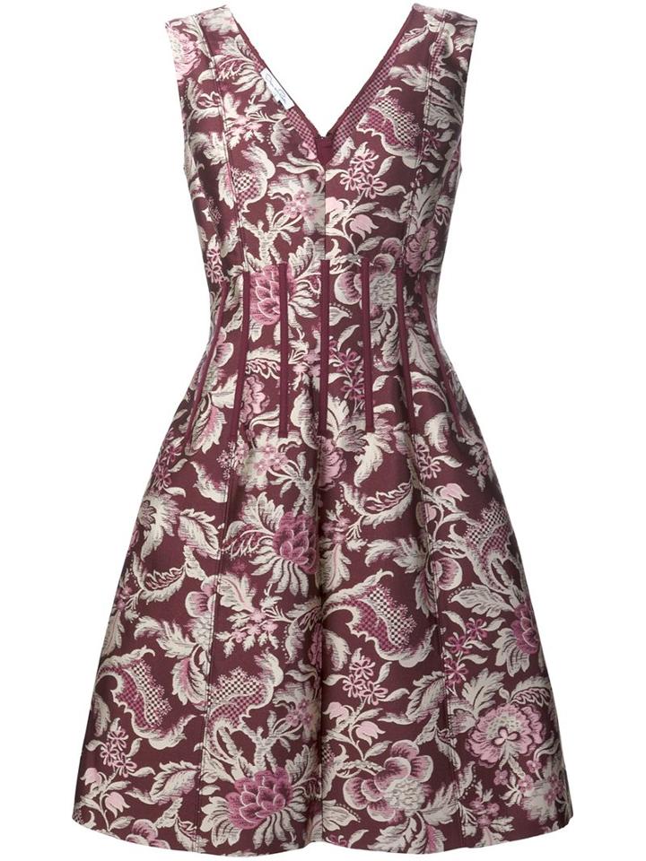 Oscar De La Renta Floral Pattern Flared Dress