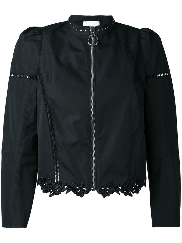 3.1 Phillip Lim - Lace-hem Zipped Jacket - Women - Silk/cotton - 10, Black, Silk/cotton