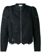 3.1 Phillip Lim - Lace-hem Zipped Jacket - Women - Silk/cotton - 10, Black, Silk/cotton