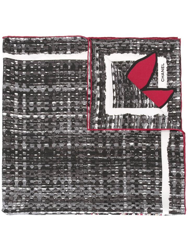 Chanel Vintage Printed Silk Scarf, Women's, Grey