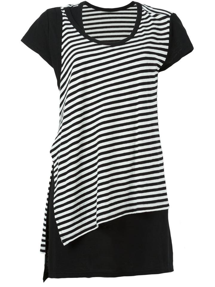 Y's Striped Asymmetric T-shirt, Women's, Size: 2, Black, Cotton/linen/flax