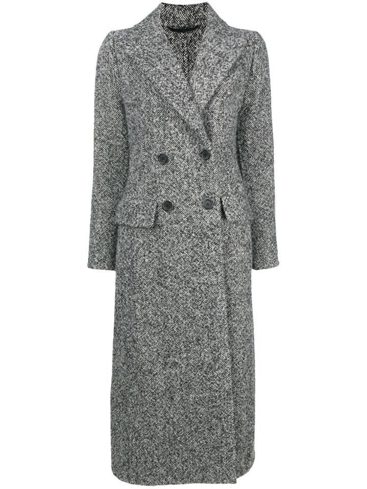 Ermanno Scervino Melange Double Breasted Coat - Black