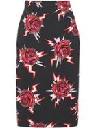 Prada Rose Printed Skirt - Red