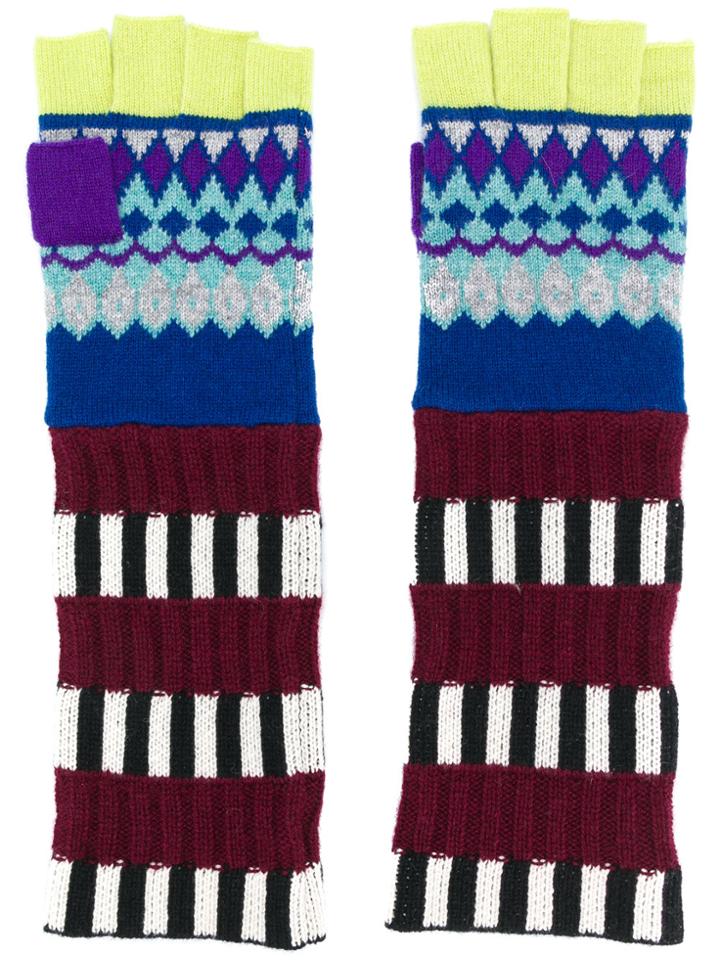 Burberry Fair Isle Fingerless Gloves - Multicolour