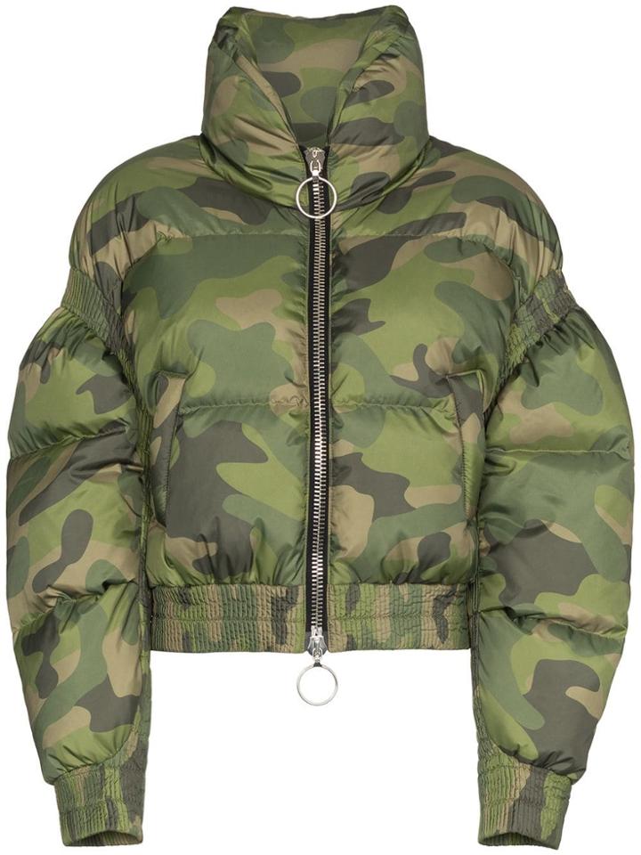 Ienki Ienki Poodle Camo Print Cropped Puffer Jacket - Green