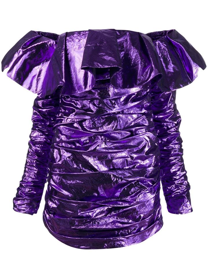 Attico Off-shoulder Ruffle Dress - Purple