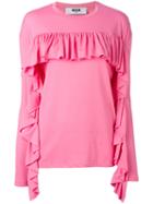 Msgm - Ruffled Longsleeved T-shirt - Women - Cotton/polyester - M, Pink/purple, Cotton/polyester