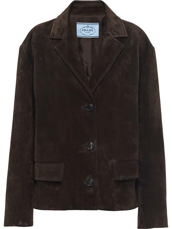 Prada Single-breasted Suede Jacket - Brown