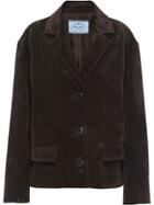 Prada Single-breasted Suede Jacket - Brown