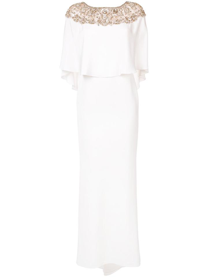 Marchesa - Beaded Detailing Gown - Women - Silk/spandex/elastane - 8, White, Silk/spandex/elastane
