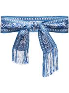 Pippa Holt Blue And White Embroidered Fringed Belt