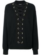 Balmain - Lace-up Sweatshirt - Women - Cotton - 34, Black, Cotton