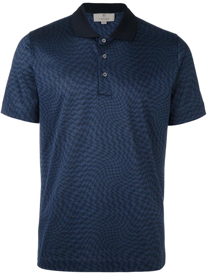 Canali Twisted Houndstooth Polo Shirt, Men's, Size: 48, Blue, Cotton