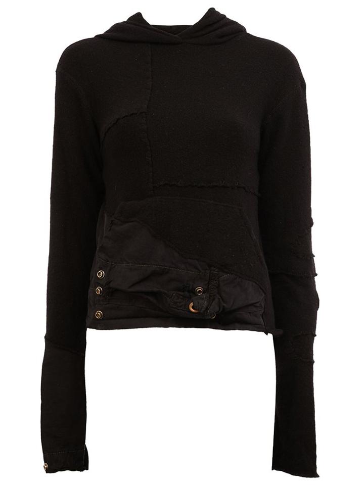 Greg Lauren Contrast Panel Hoodie, Women's, Size: 2, Black, Cotton/cashmere