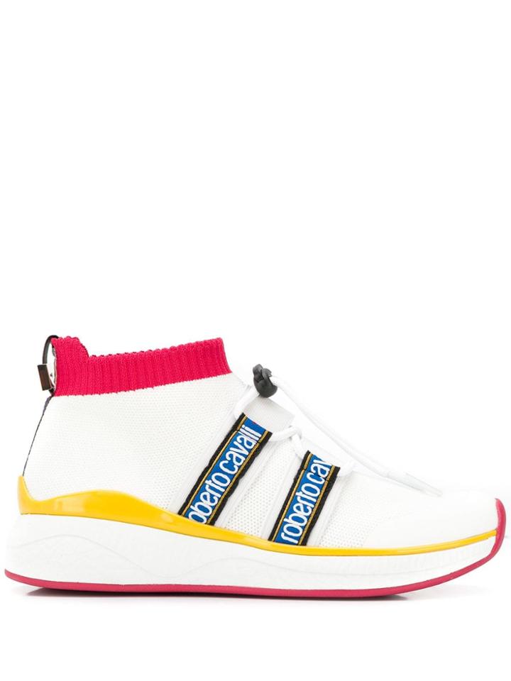 Roberto Cavalli Ribbed Cuff Sneakers - White