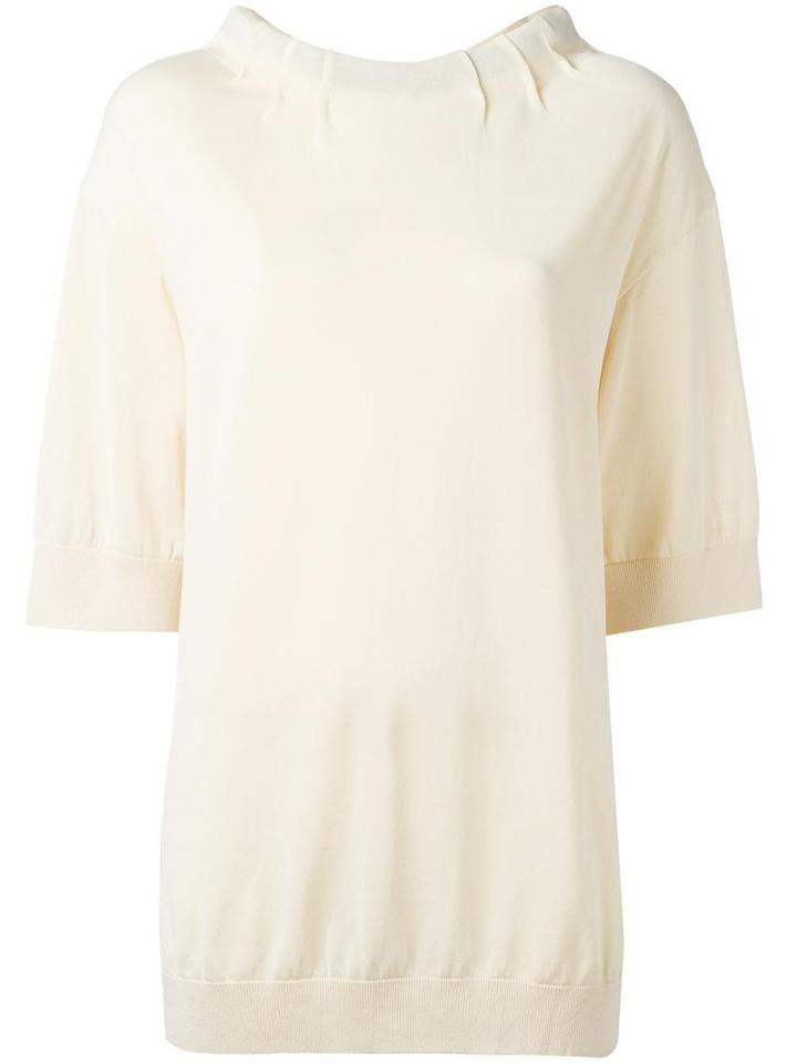 Marni - Drawstring Collar Blouse - Women - Silk/cotton - 42, Nude/neutrals, Silk/cotton